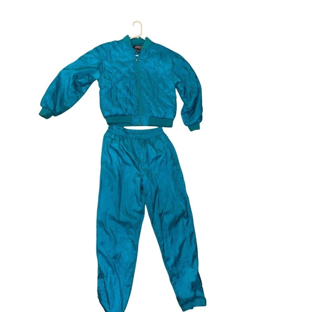 Vintage Total Impact Teal Nylon Tracksuit Set 2 Piece Windbreaker Jacket Pants S